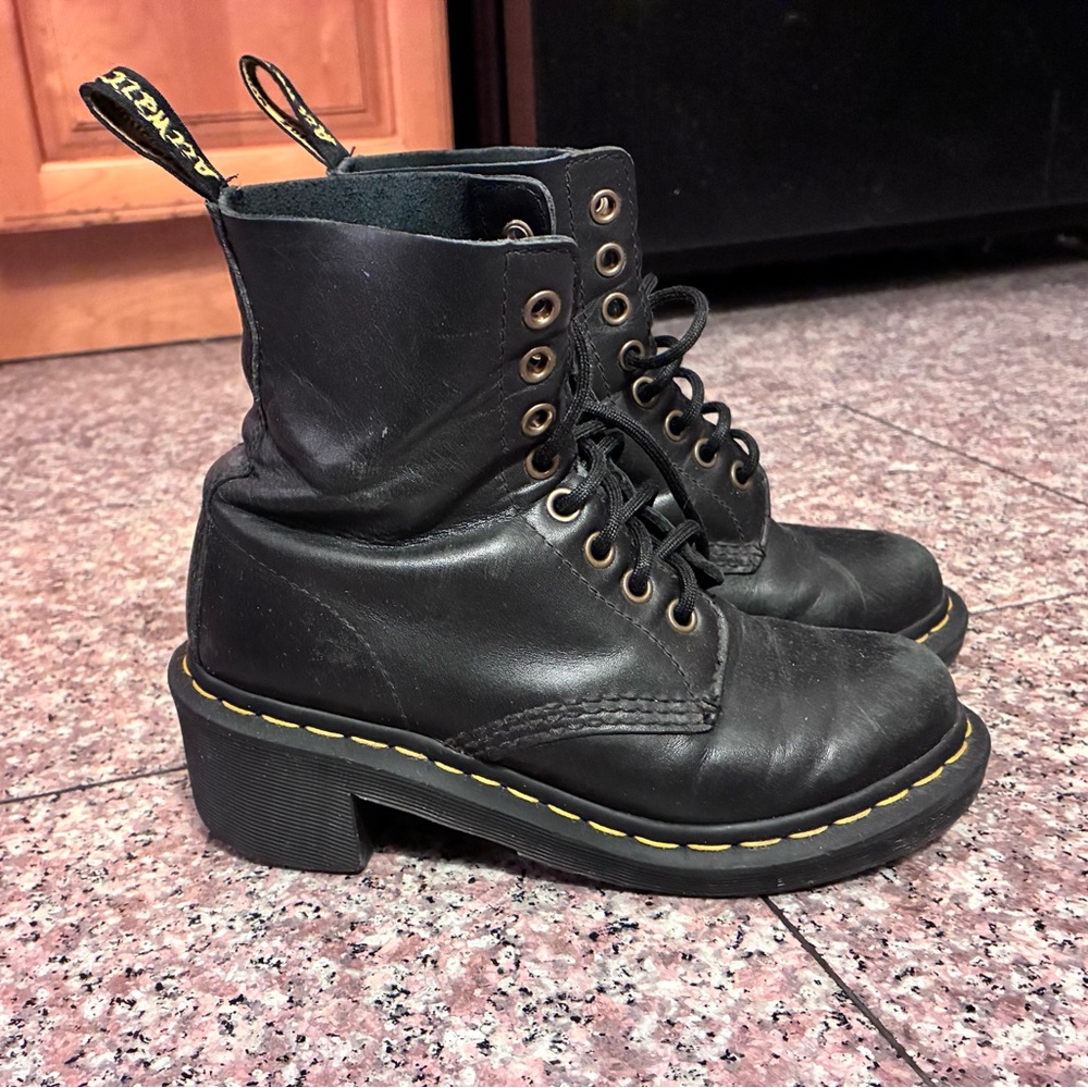 Dr. Martens CLEMENCY Chunky Heel Boots Combat Lace Up Women's US Size 5 Black